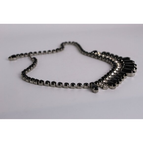 Weiss Rhinestone Necklace, Vintage Black Marquise Fringe, Signed Choker Evening - Picture 13 of 15